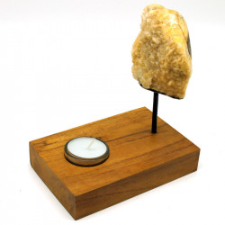 Teelichthalter Holz und Stein, Kristall-Druse auf Holzfuß