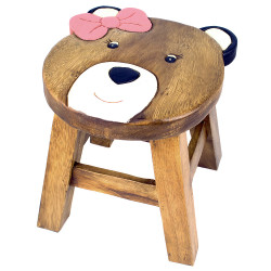 Kinderhocker Holz Motiv Teddy mit Schleife