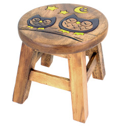 Kinderhocker Holz Motiv Eule mit Baby bei Nacht