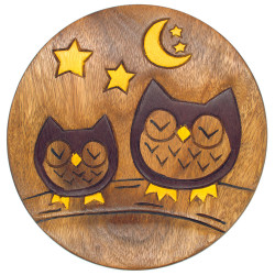 Kinderhocker Holz Motiv Eule mit Baby bei Nacht