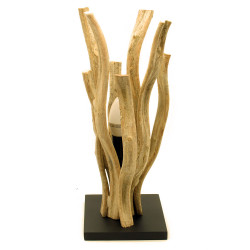 Kleine Tischlampe aus Holz, Liane gebleicht, Treibholz, 39 cm hoch