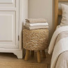 Sitzhocker Seegras Rund 50 cm – Holz Weiß Natur