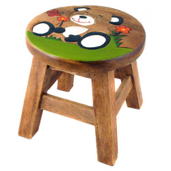 Kinderhocker Holz Motiv Teddybär mit Blumen auf...