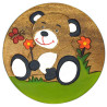 Kinderhocker Holz Motiv Teddybär mit Blumen auf Wiese