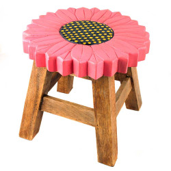 Kinderhocker Holz Motiv Blume Pink