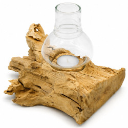 Windlicht Wurzel kleines Holzstück Teak hell