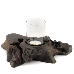 Windlicht Holz Wurzel mit Glas braun schwarz