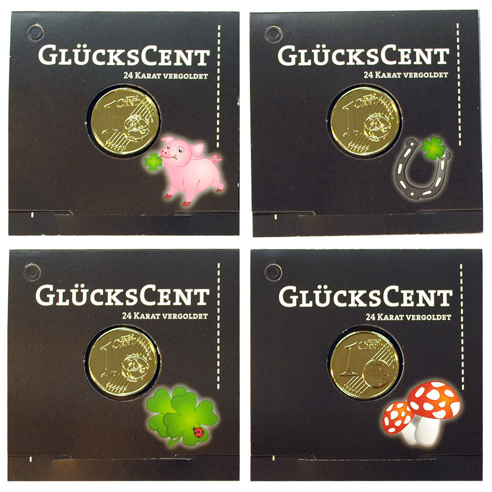 Glückscent vergoldet kleiner Glücksbringer schwarz 4er Set
